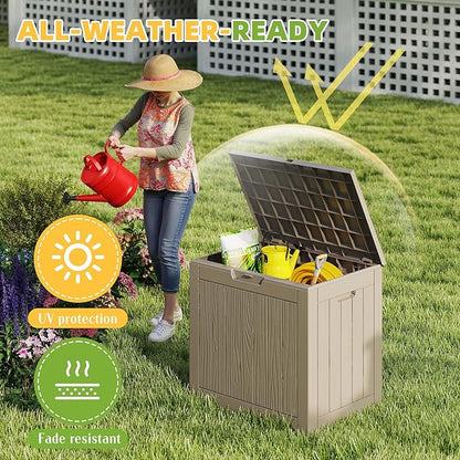 EasyUp 36 Gallon Outdoor Storage Box Waterproof, Resin Outdoor Deck Box, Lockable Deck Boxes for Garden Tools Equipment and Cushions (Gray)