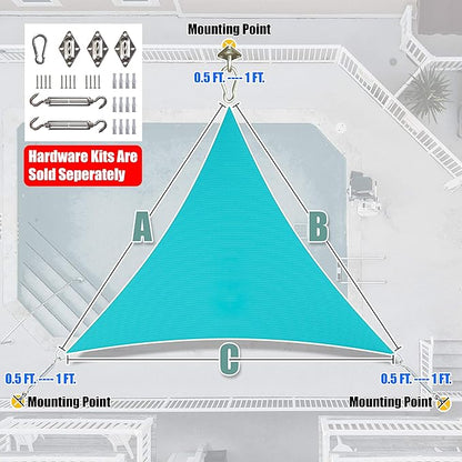 Amgo Custom Size 4' x 4' x 4' Turquoise Triangle Sun Shade Sail UPF50+ AGTAPRT12, Order to Make Canopy Awning, 95% UV Blockage, Water and Air Permeable, Commercial Standard (We Customize)