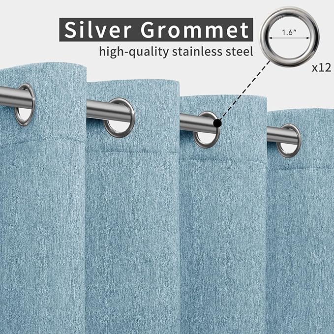 Easy-Going Linen Look Outdoor Curtains Waterproof Windproof Porch Curtains, Soft Thicken Outdoor Privacy Curtains for Patio, Gazebo, Grommet Top and Tab Bottom Drape, 1 Panel, 110x84 inch, Sky Blue