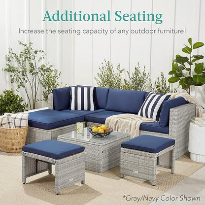 Best Choice Products Set of 2 Wicker Ottomans, Multipurpose Outdoor Furniture for Patio, Backyard, Additional Seating, Footrest, Side Table w/Removable Cushions, Steel Frame - Gray/Cream