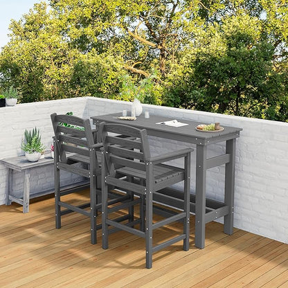SERWALL Outdoor Bar Set - 4 Adirondack Bar Chairs & Bar Height Table with 1.6" Umbrella Hole, All-Weather HDPE Patio Furniture for Poolside, Backyard, Garden - Grey