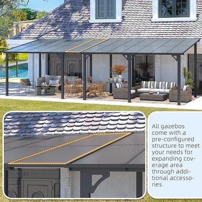 AECOJOY 16' x 10' Gazebo Outdoor Pergola, 10x16 Large Wall-Mounted Hardtop Lean to Metal Gazebo Shelter Pergolas and Gazebos Clearance with Patio Roof, Heavy Duty Awnings for Backyard, Decks