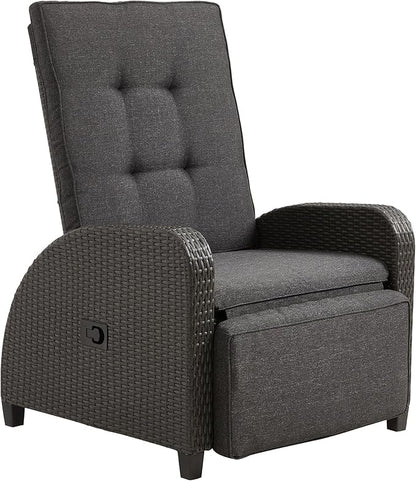Green4ever Outdoor Patio Recliner with Independently Adjustable Backrest and Footrest, All-Weather Wicker Patio Chair, 160° Lay Flat Patio Reclining Lounge Chair for Backyard Garden, Grey