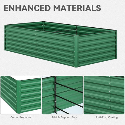 YITAHOME 96x48x24 in Galvanized Raised Garden Bed Kit, Large Metal Planter Box with Gloves, Safety Rubber & Support Rod, Outdoor Flower Bed for Plants Vegetables, Green