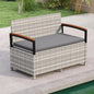 RELAX4LIFE Wicker Outdoor Storage Bench, Rattan Deck Box w/Protective Liner for Patio Furniture Pillows & Garden Tools, Porch Loveseat with Seat Cushion, Acacia Wood Armrests (Grey)