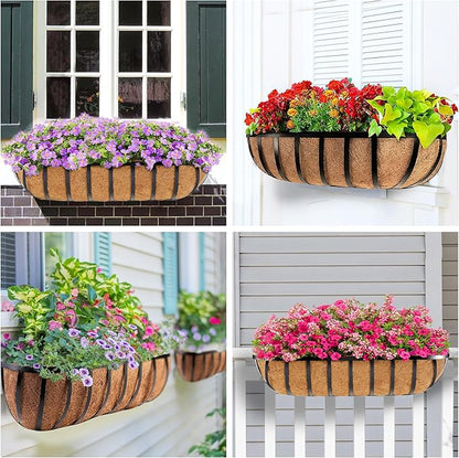 Y&M 24" Coco Liner for Window Box Deck Basket Planter Trough Coconut Fiber Liners, 2pcs Trough Coco Liner Pre-Formed Replacement