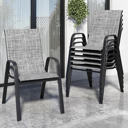 Patio Chairs Set of 6, Stackable Outdoor Dining Chairs for All Weather Textilene Fabric & Metal Frame, Outdoor Chairs Set for Backyard Deck Garden