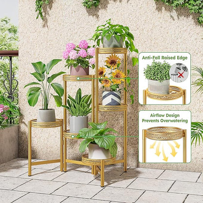 7 Tiered Metal Corner Plant Stand Indoor Outdoor, Tall Large Folding Rack with Rust Proof 10 Inch Wide Tray, Heavy Duty Flower Shelf for Multiple Plants for Patio - GoldWave