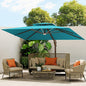 10 X 13 FT Cantilever Outdoor Patio Umbrella with Base Included Large Heavy Duty 360° Rotation Double Top Offset Rectangular Umbrellas with Led Lights for Backyard Outside Deck, Turquoise