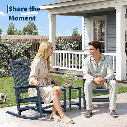 HDPE Rocking Chair Outdoor Set of 6 - Poly High Back Porch Rocker Chairs for Adults - All Weather Resistant Furniture for Patio Front Porch - Navy Blue