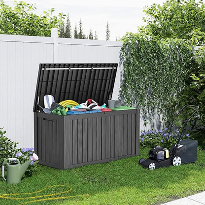 150 Gallon Resin Deck Box, Lockable Patio Outdoor Storage Box for Furniture, Garden Tools and Tools Storage, Waterproof Outside Storage Boxes - Black