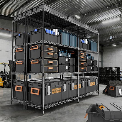 4 Tiers Storage Shelves Load 1200LBS, Metal Shelving Wire Metal Shelving Unit Shelves for Storage Adjustable Garage Shelving for Pantry Kitchen Garage Black 15.8" D x 33.5" W x 59.5" H
