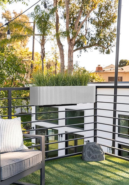 Veradek Demi Series Railing Planter - Hanging Planter Box for Windowsill/Balcony | Plastic-Stone Composite w/Railing Bracket | Modern Décor for Flowers