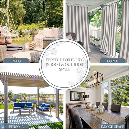 Elrene Home Fashions Highland Stripe Indoor/Outdoor Curtain Panel, 50 inches X 95 inches, Gray & White
