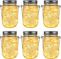 GIGALUMI Hanging Mason Jar Solar Lights, 6 Pack 30 Led Tinplate Lids Hanging Solar Lanterns Outdoor Waterproof, Hangers and Jars Included, Outdoor Decor for Balcony, Garden, Patio, Yard, Wedding
