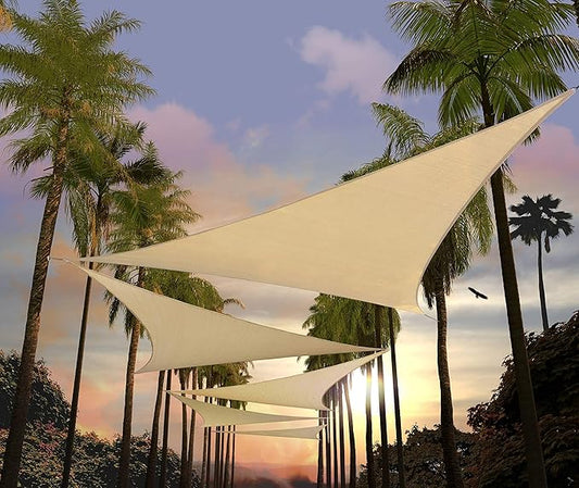 Amgo Custom Size 17' x 17' x 17' Beige Triangle Sun Shade Sail UPF50+ AGTAPRT12, Order to Make Canopy Awning, 95% UV Blockage, Water & Air Permeable, Commercial Standard (We Customize)