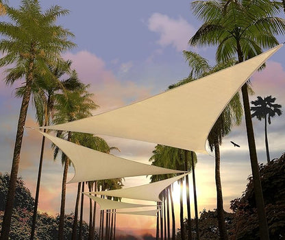 Amgo 14' x 14' x 14' Beige Triangle Sun Shade Sail Outdoor Canopy Awning UPF50+ AGTAPRT12, 95% UV Blockage, Water & Air Permeable, Commercial Standard Heavy Duty (We Make Custom Size)