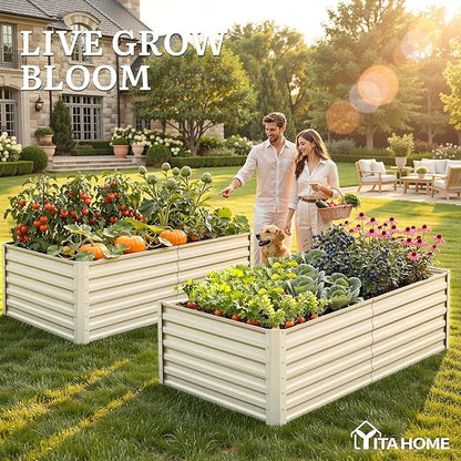 YITAHOME 6x3x2ft Large Raised Garden Bed Kit, Galvanized Metal Planter Box with Gloves, Support Rod, Outdoor Above Ground Planters for Plants Vegetables Flowers, Cream Yellow
