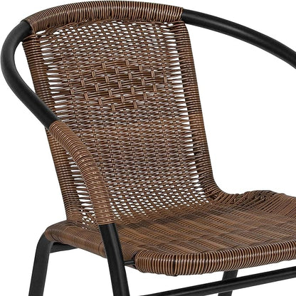 Flash Furniture Lila Modern Rattan Indoor/Outdoor Stackable Dining Chairs, Stacking Rattan Bistro Chairs for Patio or Restaurant, Set of 2, Brown