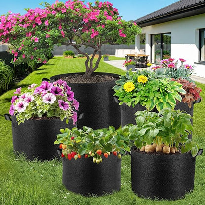 10 Pack 3 Gallon Grow Bags, Thickened Nonwoven Fabric Planter Pots with Handles, Heavy Duty 300G Garden Pots for Tomato, Potato and Vegetable