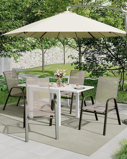 Outdoor Stackable Dining Chairs Set of 4, High-Back Patio Stacking Chairs, Patio Chairs with Textilene Farbic & Metal Frame for Lawn Backyard Deck Garden,Brown