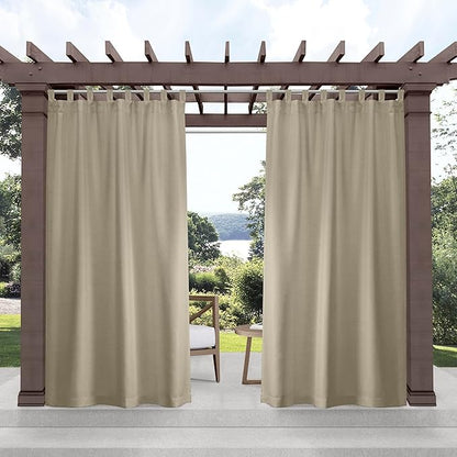 Exclusive Home Cabana Solid Indoor/Outdoor Light Filtering Hook-and-Loop Tab Top Curtain Panel, 54"x108", Taupe, Set of 2