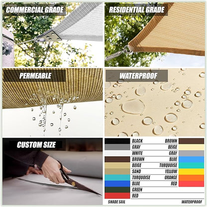 ColourTree 10' x 10' x 10' Beige Sun Shade Sail Triangle CTSLT10 - Canopy Fabric Mesh UV Block UPF50 & Commercial Heavy Duty & 190 GSM - 3 Years Warranty