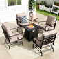 MFSTUDIO 5 Pieces Large Patio Sofa Conversation Set with 28 Inch Propane Fire Pit Table, Metal Outdoor Sectional Furniture with Thick Cushion Motion Chairs Gas Fire Pit