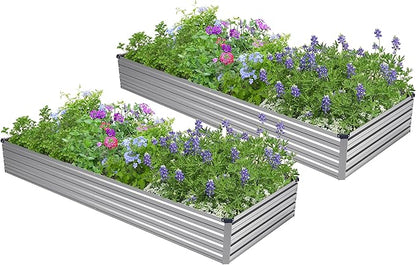 2PCS 8x4x1ft Galvanized Raised Garden Bed Kit, Galvanized Planter Raised Garden Boxes Outdoor, Large Metal Raised Garden Beds for Vegetables,Silver