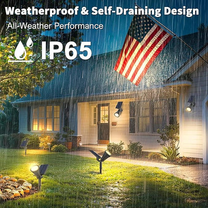 6 Pack Solar Lights Outdoor Waterproof IP65,Warm White,Super Bright LED,2 Lighting Modes,Solar Powered Yard Garden Solar Spot Lights for Flag Landscape Auto On/Off