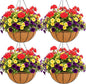 12 inch Metal Hanging Baskets For Plants Outdoor 4 Pack Round Metal Wire Hanging Basket Planter with Coco Fiber Liners Chain Round Wire Plant Holder for Garden, Patio, Deck, Porch Plants Flower Potss