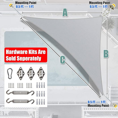 Amgo Custom Size 16' x 17' x 23.3' Grey Right Triangle Sun Shade Sail Order to Make Canopy Awning UPF50+ AGSLT, 95% UV Blockage, Water & Air Permeable, 200GSM Commercial Standard (We Customize)
