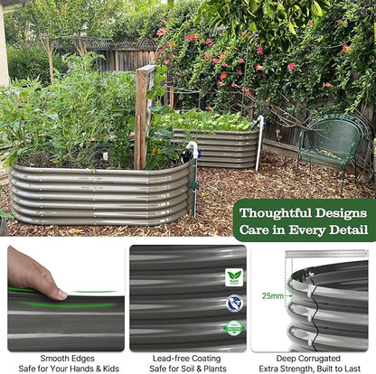 A ANLEOLIFE 12-Pack Galvanized Raised Garden Beds Outdoor, 18" Deep Modular Metal Planter Box Kit, Whole Backyard Farm Garden System with Oval Heart & Round Beds for Vegetable & Flowers, Quartz Grey