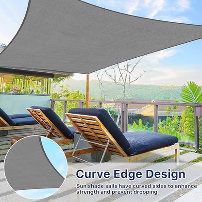 10'x13' Sun Shade Sail, UV Protection Outdoor Shade, Curved Tear Resistant Heavy Duty Sun Shade for Patio Garden, Backyard, Deck, Car Port, Playground, (Grey)