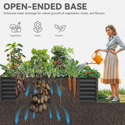 YITAHOME 8x4x2 ft 4pcs Galvanized Raised Garden Bed Kit, Large Metal Planter Box with Gloves, Safety Rubber & Support Rod, Outdoor Flower Bed for Plants Vegetables, Black