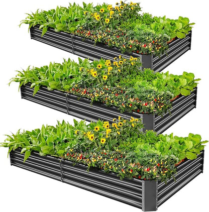 Land Guard 3 Pack 6×3×1ft Galvanized Metal Raised Garden Bed, Metal Planter Kit Box Outdoor for Deep-Rooted Vegetables, Flowers, Green and Herbs, Modern Grey