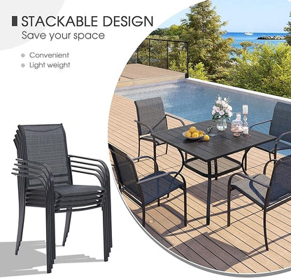 VICLLAX Patio Dining Set for 8, Outdoor Furniture Set Includes 53" Round Patio Table and 8 Patio Sling Chairs, Black Tabletop and Grey Fabric
