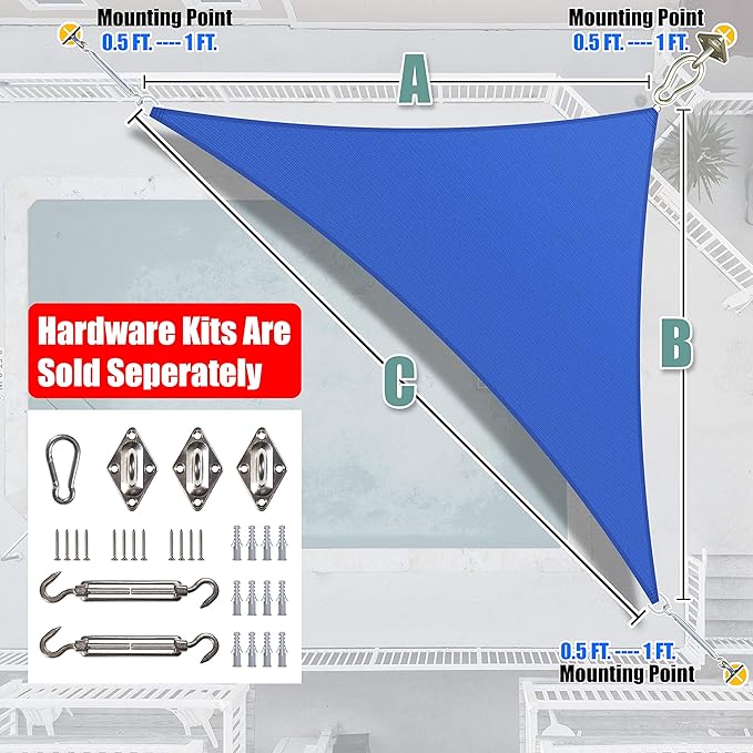 Amgo Custom Size 24' x 24' x 33.9' Blue Right Triangle Sun Shade Sail Order to Make Canopy Awning UPF50+ AGSLT, 95% UV Blockage, Water & Air Permeable, 200GSM Commercial Standard (We Customize)