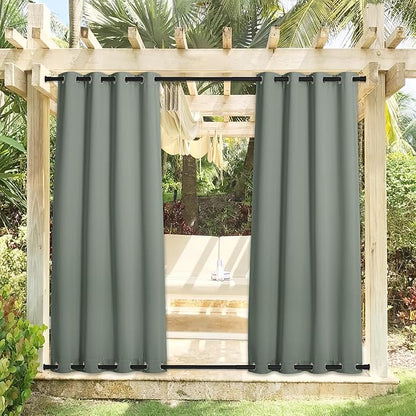 NICETOWN 2 Panels Sage Green Outdoor Patio Curtains 108 inches Long Waterproof & Windproof, Top and Bottom Rustproof Grommet Cold & Heat Blocking Thermal Drapes Privacy for Porch, W52 x L108