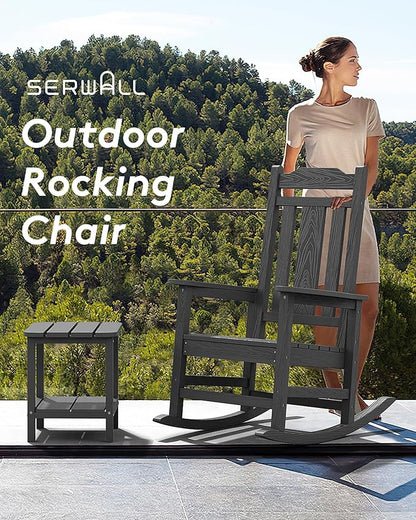 SERWALL Outdoor Rocking Chair Set of 6, Patio Rocking Chair Sets, HDPE Rocking Chair for Adults, Gray
