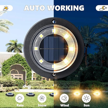 Flacchi Solar Lights Outdoor - Solar Powered Ground Lights Outdoor Solar Disk Light Waterproof Landscape Light for Patio Yard Pathway Walkway Driveway (Warm White, 12 Pack)