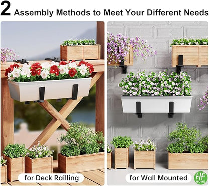 HFHOME 4PCS Adjustable Planter Window Box Planters Hanging Flower Box Holders Brackets, Heavy Duty Wall Mount Holder for Windowsills, Garden, Fences, and Balcony - Black