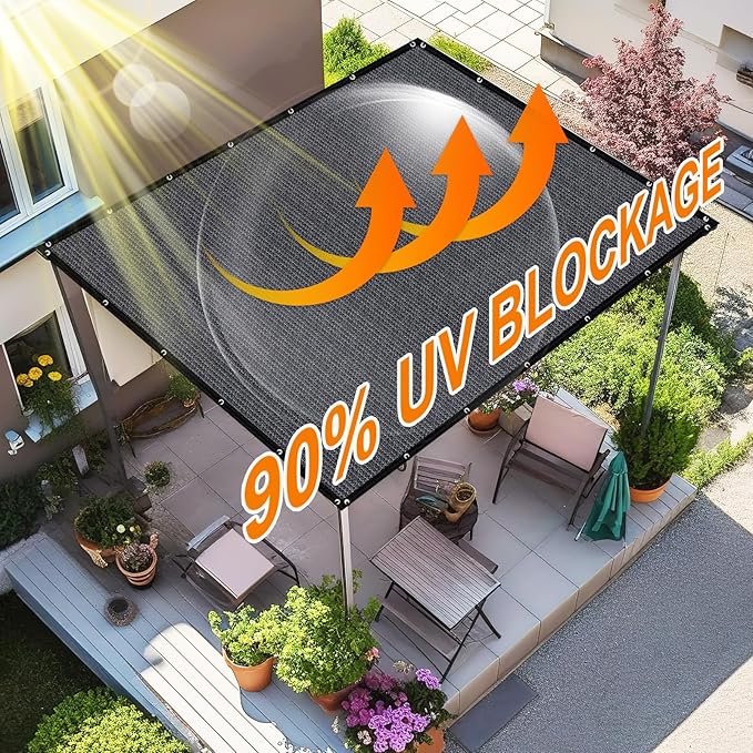 Artpuch 90% Sun Shade Cloth, 10 x 12 FT Pergola Shade Cover Canopy with Grommets, Sun Screen Fabric Tarp for Patio, Outdoor, Garden, Backyard, Dark Grey