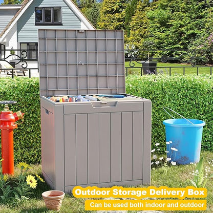 EasyUp 35 Gallon Resin Deck Box Waterproof, UV Resistant Outdoor Storage Box for Delivery, Patio, Garden, and Porch,Striped Gray
