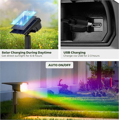 Kingsyard Solar Lights Outdoor Waterproof IP68, 47 LEDs 3 Lighting Modes USB & Solar Powered Garden Yard Pathway Spot Lights for Outside Landscape, Auto On/Off, 4 Pack(Cool White)