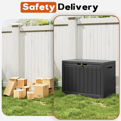 Outdoor Storage Box, Resin Deck Boxes Indoor and outdoor, Waterproof Storage Box Lockable Lid (Black, 45 Gallon)