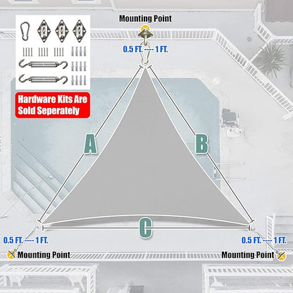 Amgo 22' x 22' x 22' Grey Triangle Sun Shade Sail UPF50+ Canopy Awning AGSLT, 95% UV Blockage, Water & Air Permeable, 200GSM Heavy Duty Commercial and Residential (We Make Custom Sizes)