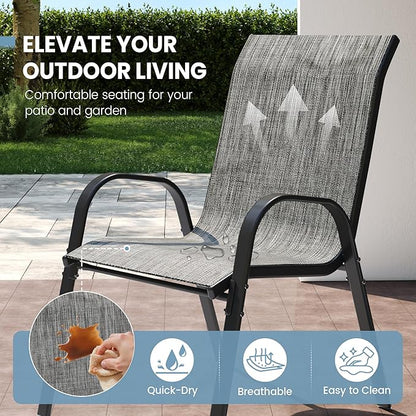 Patio Dining Chairs Set of 8, Outdoor High Stacking Chairs，Breathable Seat Fabric and Alloy Steel Frame for Backyard, Porch, Garden, Sunroom (Light Grey)