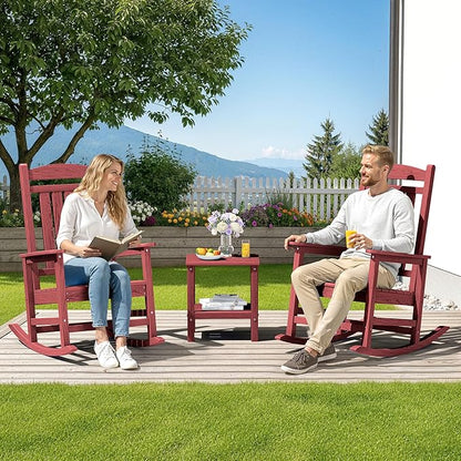 SERWALL Patio Rocking Chairs Set of 2, HDPE Outdoor Rockers for Adults, Oversized All-Weather Porch Rocking Chairs, Red