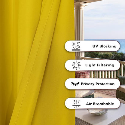BONZER Outdoor Curtains for Patio Waterproof Thick Privacy Grommet Light Filtering Outside Curtains for Porch Pergola Gazebo Deck, 1 Panel, 84W x 108L inch, Yellow
